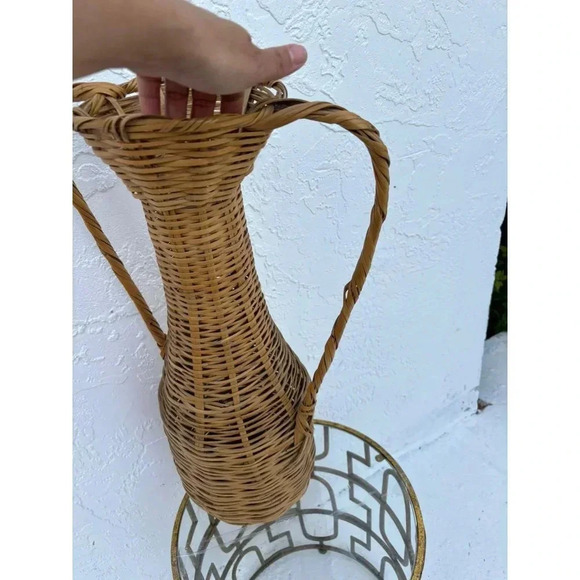 Vintage Hand Crafted Tall Handwoven Rattan Wicker Double Handle Floor Vase Brown - Picture 6 of 10